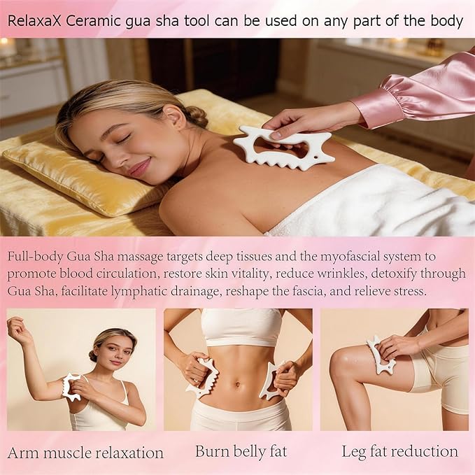 Ceramic Gua Sha Facial Tools Lymphatic Drainage Massager Body Guasha Tool for Face Lift Contour Sculpting Beauty Skincare Fascia Reshape Anti Cellulite Spa and Full Body Skin Care