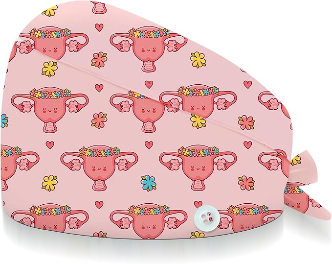 Adjustable Scrub Cap with Buttons & Sweatband, Working Hat with Elastic Tie Back, Unisex Nurse Surgical Caps for Women & Men
