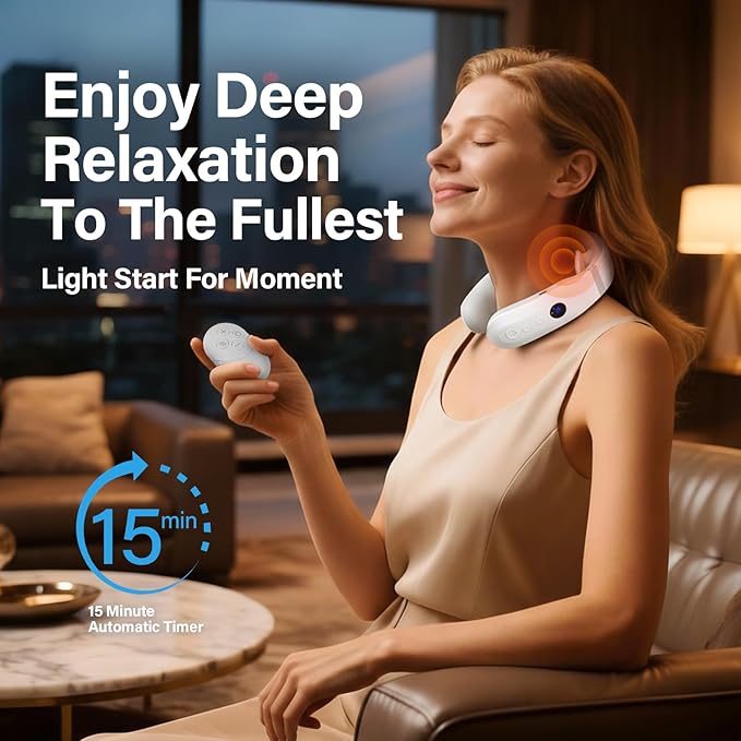 AiRunTech Neck Massager with Heat, Portable Electric Neck Massager with Heat for Painful Shoulder, White, Relaxing Gifts for Men Women, Suitable for Office Home Outdoor Use
