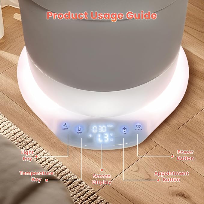 Towel Warmer, 23L Towel Warmer Bucket with Time Setting, Auto Shut-Off, Retractable Portable, Fits Up to Two Large Towels, Bathrobes, Blankets, PJ's and More