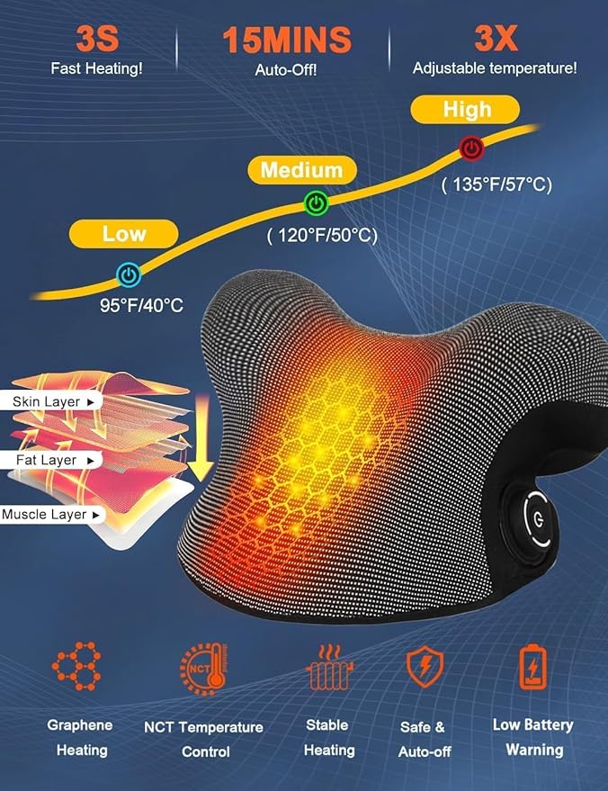 Wireless Heated Neck Stretcher for Pain Relief, Portable Cordless Neck Shoulder Cervical Traction Device with Graphene Heating Pad No Smell Magnetic Therapy Case Relaxer for Spine Alignme