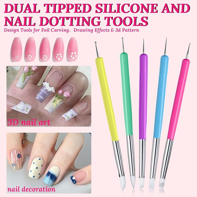 Nail Stand For Press On With Nail Art Brushes Nail Holder For Painting Practice Display Presson Nails Nail Art tools Set with Nail Dotting 3D Sculpting tools, Practice Kit Tech