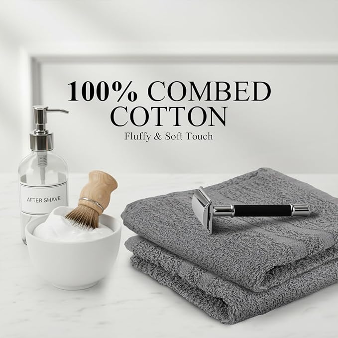 Hand Towels - Pack of 40, 16 x 27 Inches, 100% Cotton, Grey, Highly Absorbable, Facial, Gym, Hair, Face Towels
