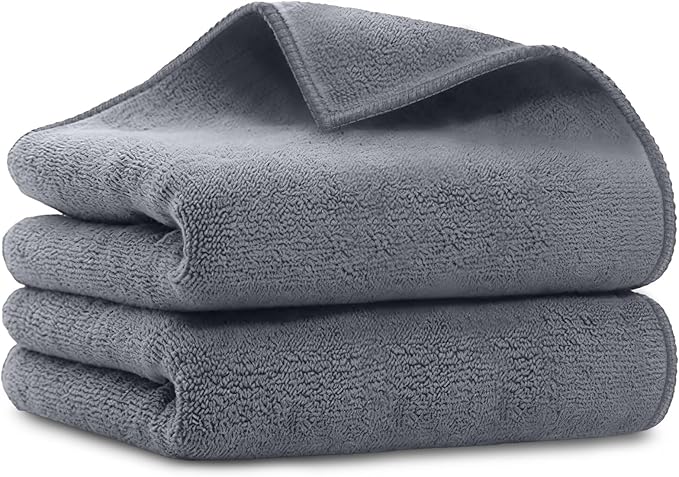 UNIMADE Salon Towels 2 Pack, Super Soft Microfiber Gym Towels, Highly Absorbent Hair-Drying Cloth for Gym, Bath, Spa Use and Home Beauty Care - Grey (16x29 inch)