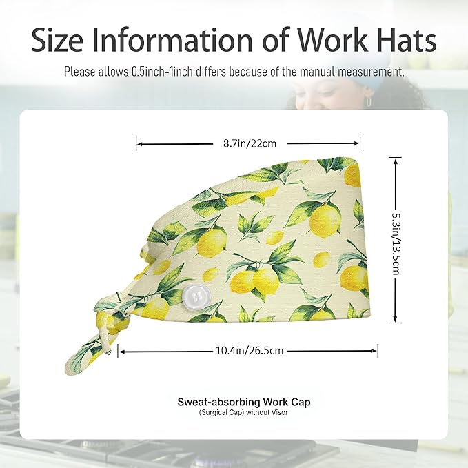 2 Pcs Working Cap with Sweatband for Women Men, Adjustable Cleaning Working Hats, Nurse Surgical Caps