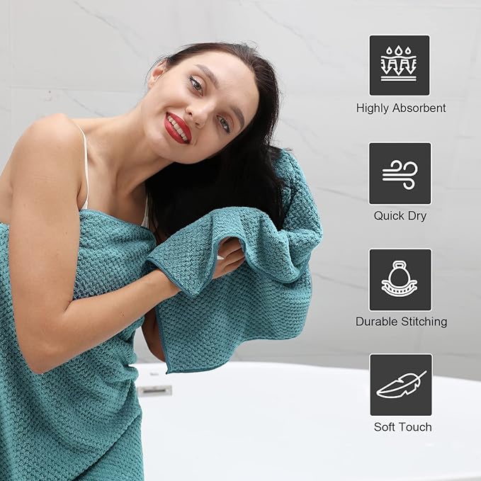 Hand Towels Set 2 Pack-16“x31”,Ultra Soft Microfibers Bathroom Towel Set Highly Absorbent Quick Dry Luxury Premium Towel Lightweight Durable Hand Towel Collection for Hotel Spa Gym Kitchen,Green