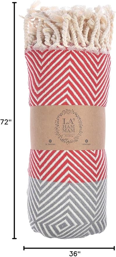 Personalized Embroidered Beach Towel | Throw Blanket, Easy Carry Sand Free, Highly Absorbent, Quick Dry, Turkish Towels for Travel Camping Bath Sauna Beach Gym Pool Yoga SPA by Lahammam, Design, Red