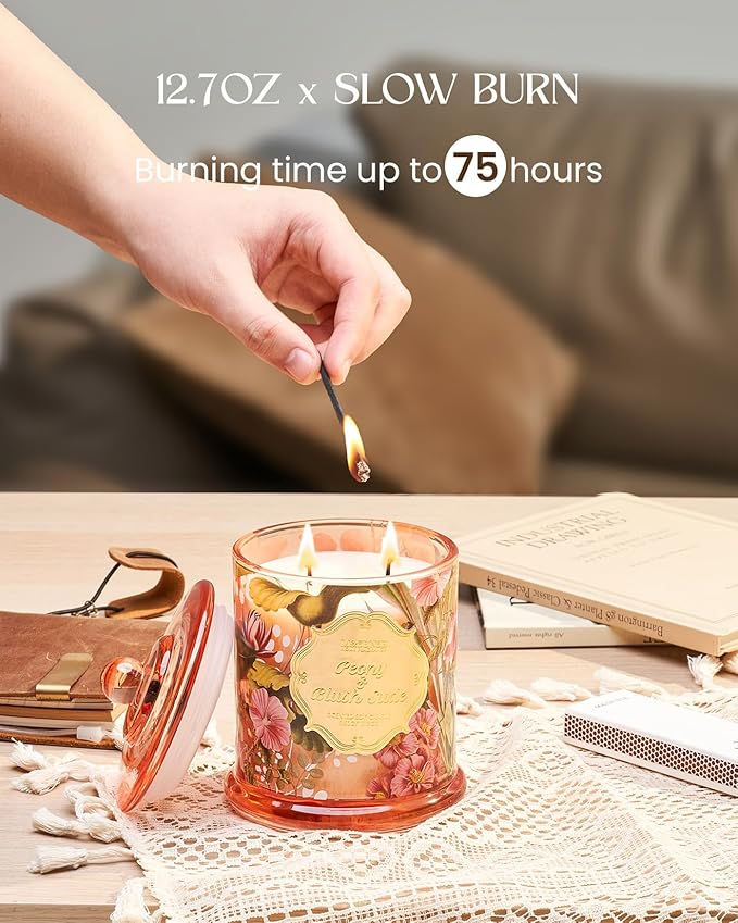 M&SENSE Peony Blush Sude Spring Floral Soy Candle, 12.7oz 75H Non-Toxic Large Jar Candle, Elegant Home Fragrance, Perfect Present for Mom Her