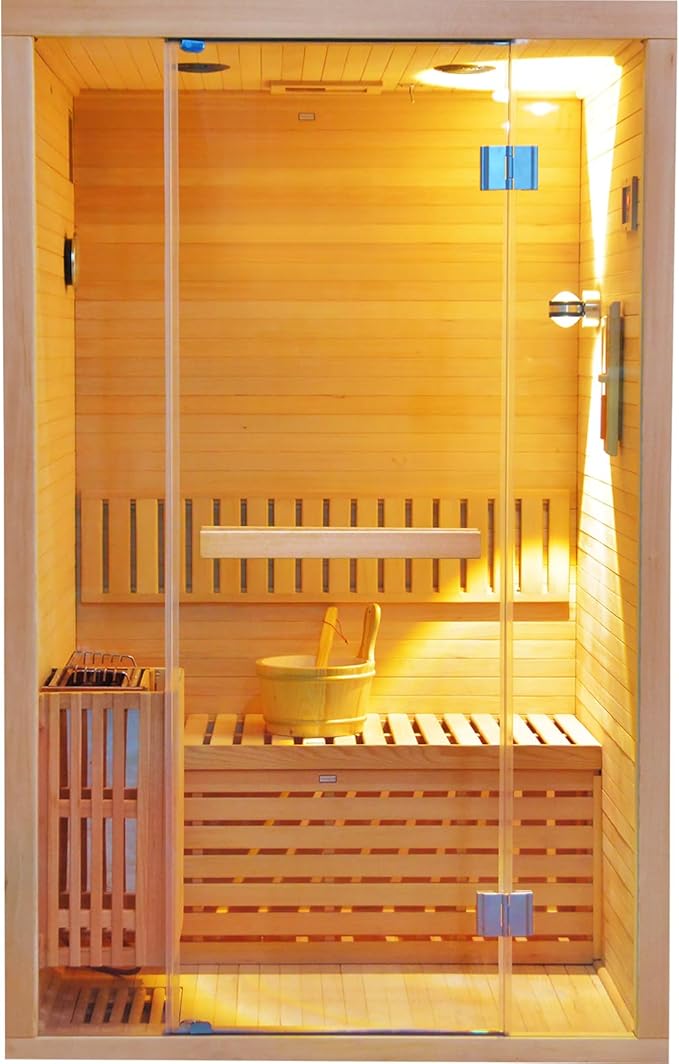 OUTEXER Traditional Steam Sauna Home Spa Room for 2-3 Person Steam Wet Indoor Saunas with 240V 3KW Heater,Sauna Stone, Water Bucket, Ladle, LED Lights