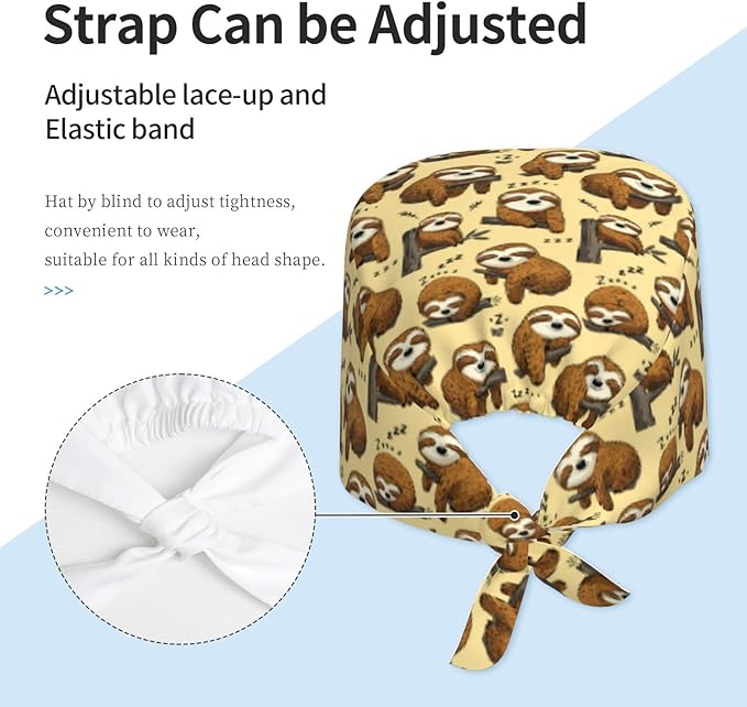 Alligator Ice Cream Working Cap, Scrub Cap with Sweatband, Adjustable Tie Back Hat Breathable Headgear for Women/Men