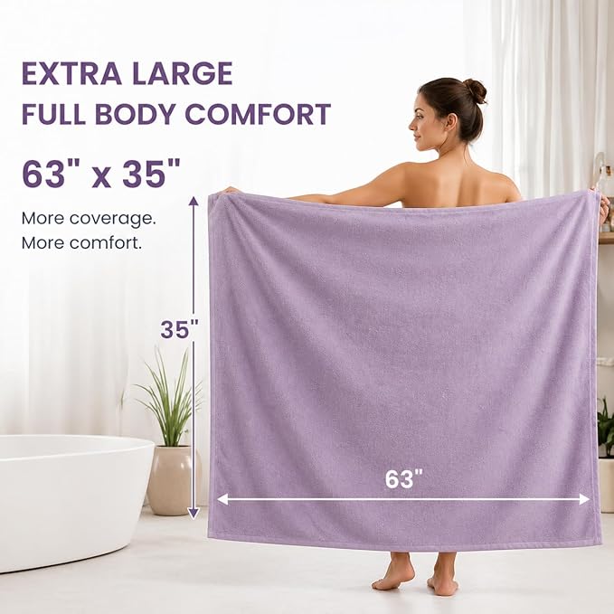 SEISSO 2 Pack Extra Large Bath Towels 63"x35", Bath Sheets for Sensitive Skin 70% Polyester 30% Viscose Fiber from Bamboo, Super Soft, Highly Absorbent & Quick Dry, Oversized Shower Towels