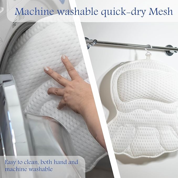 Bath Pillow for Tub Spa Gift Set for Women Luxury Bathtub Pillow for Neck & Back Support Soft 4D Mesh Non-Slip Suction Cups Relaxing Bath Accessories Spa Bath Sponge & Massage Brush