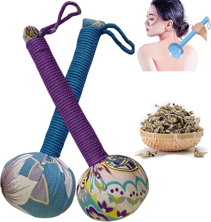 Mugwort Massage Hammer, Massage Tools Back, Shoulder & Body - Handheld Percussion Therapy Tool with US Design Patent. (Sky Blue, deep Purple)