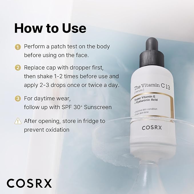 COSRX Pure Vitamin C 13% Serum (Renewal) with Vitamin E & Hyaluronic Acid, Korean Vitamin C Serum, Hydrating Facial Serum for Uneven Skin Tone, Dull Skin, 0.67 oz, Korean Skin Care, Mothers Day Gifts
