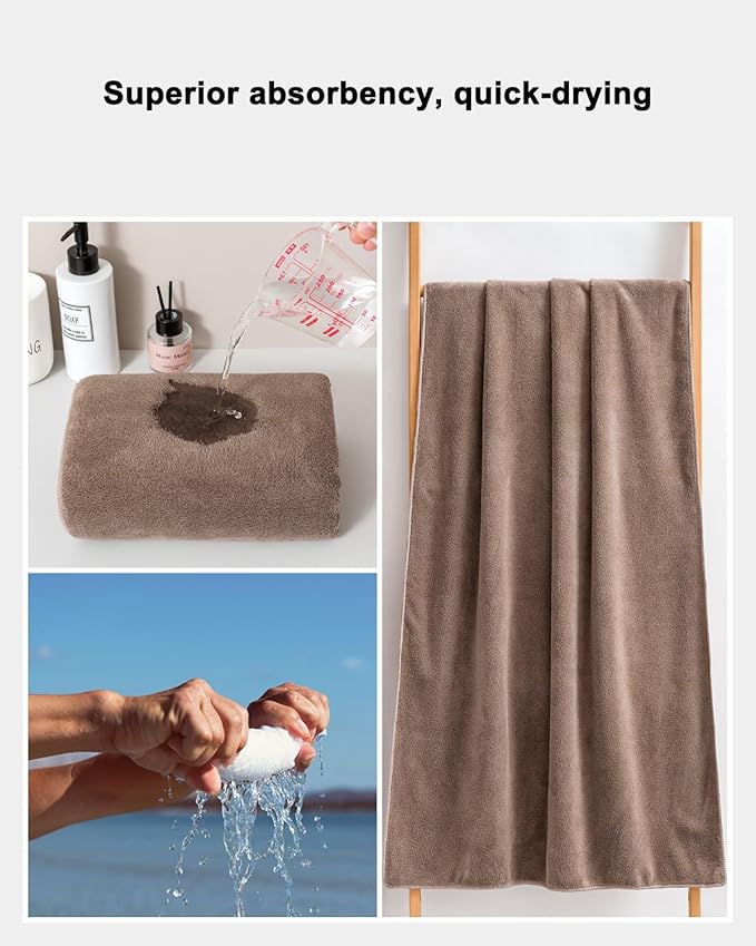 sakano 4-Piece Bath Towel Set,Quick-Dry Absorbent Lint Free & Launder Soft Coral Velvet Microfiber Towels for Bathing, Fitness, Spa, and Guest Use -Dark Gray, 28 x 55 inches