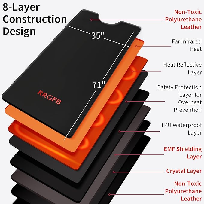 Low EMF Portable Infrared Sauna Blanket,Crystal Therapy Home Relaxation, Adjustable Timer 20-60 Min, 95-167℉ Temp Range, 6 ft x 2.95 ft, Durable PU Leather Cover