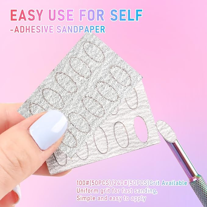 Dual Ended Cuticle Remover,Pre-Treatment Cuticle Pusher with 100#/240# Grit Sandpaper Sheets Pre-Treatment Cuticle Nail Tool for Salon & Home Use