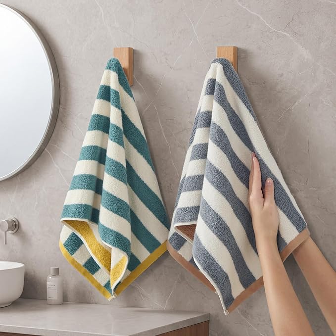 REDKISS 2-Pack Luxury Hand Towels for Bathroom - 12 x 28 Inches 100% Cotton Towels, Ultra Soft and Highly Absorbent Striped Hand Towel for Bath, Gym, Hotel, Kitchen and Spa, Gray-Green
