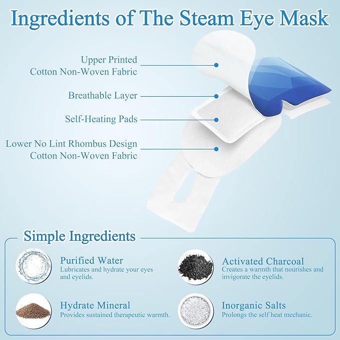 16Packs Steam Eye Mask, Heated Eye Mask for Sleeping, Warm Compress for Eyes, Self Heating Disposal Steam Mask for Home Sleep, Office, Spa, Travel Essentials Mothers Day Gifts (Unscented)