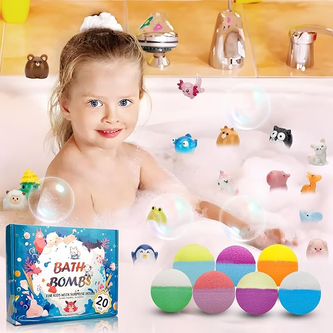 20 Pack Bath Bombs for Kids with Surprise Inside Bubble Bath Toys Organic Natural Bath Bombs Set Easter Basket Stuffers Birthday Christmas Gift for Kids 3 4 5 6 7 8 Years Old Boys Toddlers Girls