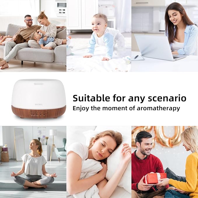 SEEDSEEL 300ML Essential Oil Diffuser, Mini Aromatherapy Diffuser with Remote Control, 7 Color Changing LED Light, 4 Timer for Bedroom, Room, Office