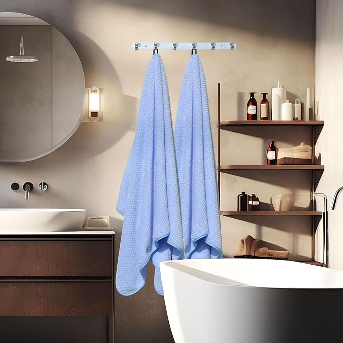 2 Pack Bath Towel Set, Waffle Bath Towel Set, Microfiber Super Soft Highly Absorbent, Sturdy Quick Drying Towels for Bathroom, Gym, Sports, Yoga (2 Piece 27" x 55", 2Blue)