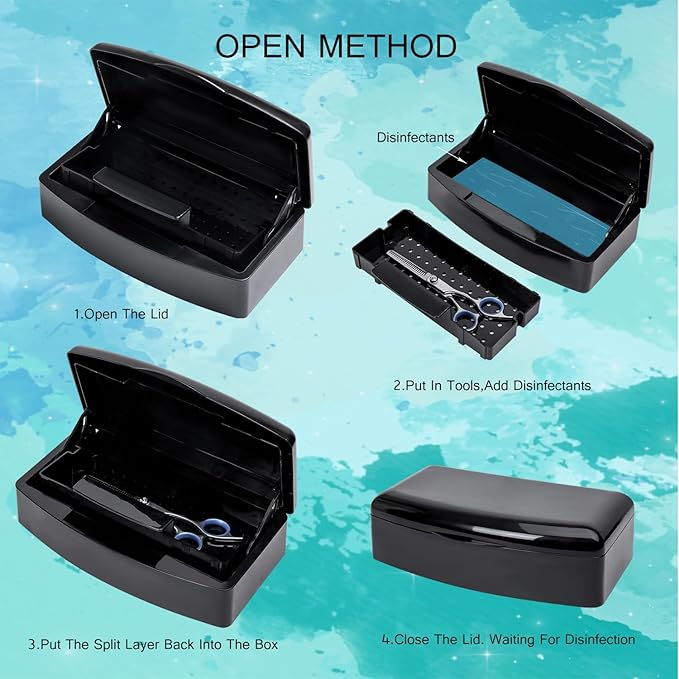 Nail Tool Sterilizer Box,Plastic Sterilizing Tray,The Disinfection Box for Nail Art Tools is Applicable to Nail Art Tools, Tweezers, Hair Salons, Spas and Manicure Equipment-Black