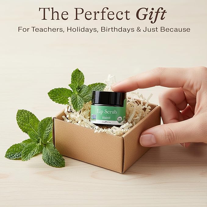 USDA Organic Lip Scrub Mint - USA Made with Natural Ingredients, Moisturizing Scrub Exfoliator for Dry Lips, Lip Sugar Scrubber Exfoliator for Smooth Lips, Small Beauty Gifts
