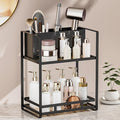 SanDream Hair Tool Organizer Bathroom Countertop, 2-Tier Metal Bathroom Organizer with Blow Dryer Holder, Large Capacity Space-Saving Vanity Shelf for Perfume, Skincare & Makeup Storage (Black)