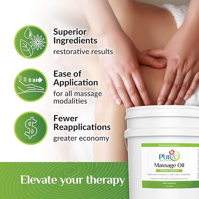 Herbal Therapy 5 Gallon Massage Oil, Aloe Vera, Professional, Massage Therapy, Deep Tissue, Unscented, Hypoallergenic, Natural Ingredients, Skin Hydrating, Moisturizing, Muscle Relief