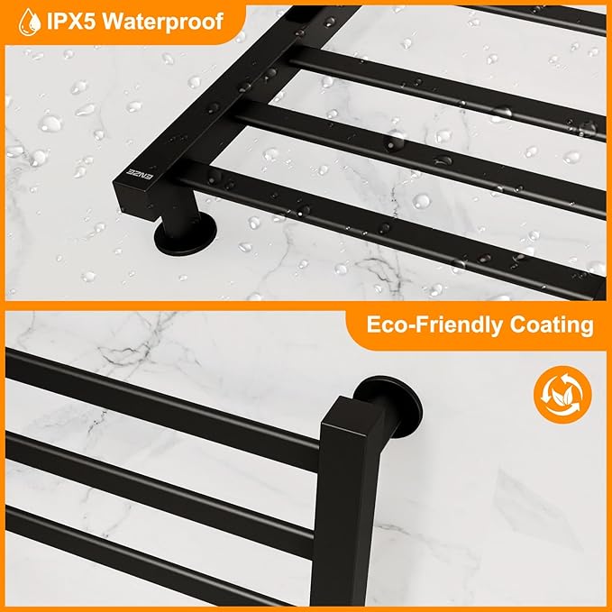ENZE Smart Heated Towel Rack, 6-Bar Wall-Mounted Electric Towel Warmer 150W, Wi-Fi App Control & LED Touch Screen, Adjustable Temperature & 24H Timer, IPX5, Plug-in/Hardwired, Matte Black