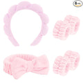 CAVETEE 6 Pack Spa and Makeup Headbands for Face Washing - Cute Puffy Bubble Bow Tie Headbands with Wristbands for Women and Girls
