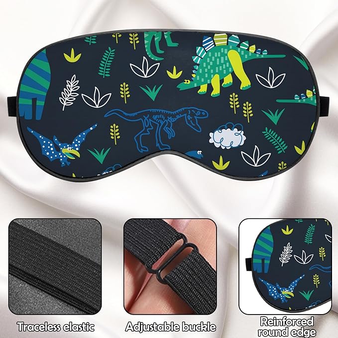 2 PCS Sleep Eye Mask Silk Sleeping Soft with Elastic Strap Eye Sleep Shade Cover for Cute Aesthetic Unisex Women Girls for Airplane Travel Nap-Dinosaurs Unicorn