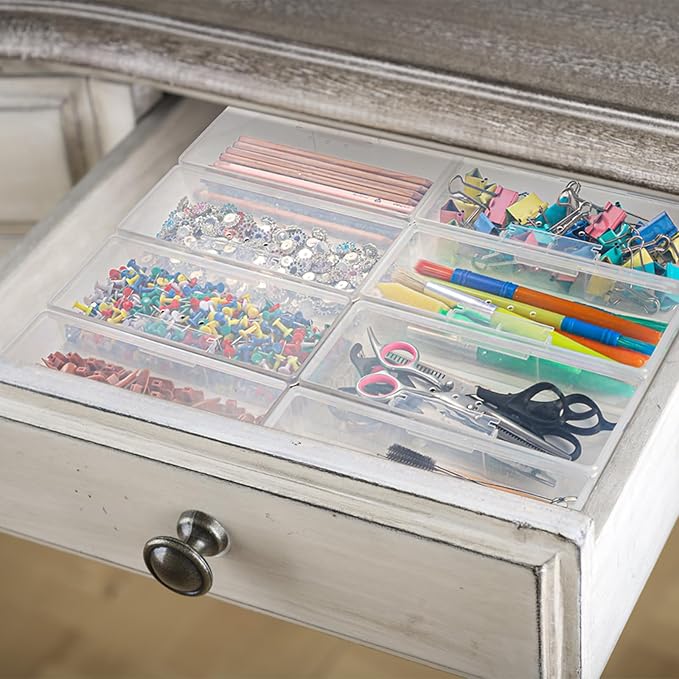 ZOOFOX 12 Pack Plastic Nail Storage Box, Stackable Pencil Case with Hinged Lid and Snap Closure, Clear Rectangle Box for Organizing Manicure Pedicure Kit, Crayon, Beads, Jewelry, Office Supplies