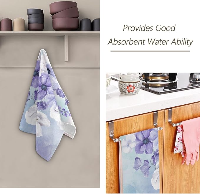 Purple White Violet Floral Hand Towels for Bathroom Set of 2,Watercolor Vintage Flower Bouquet Decorative Bathroom Towels for Bath,Face,Hair,Soft Absorbent Dish Towels for Kitchen 28"x14"