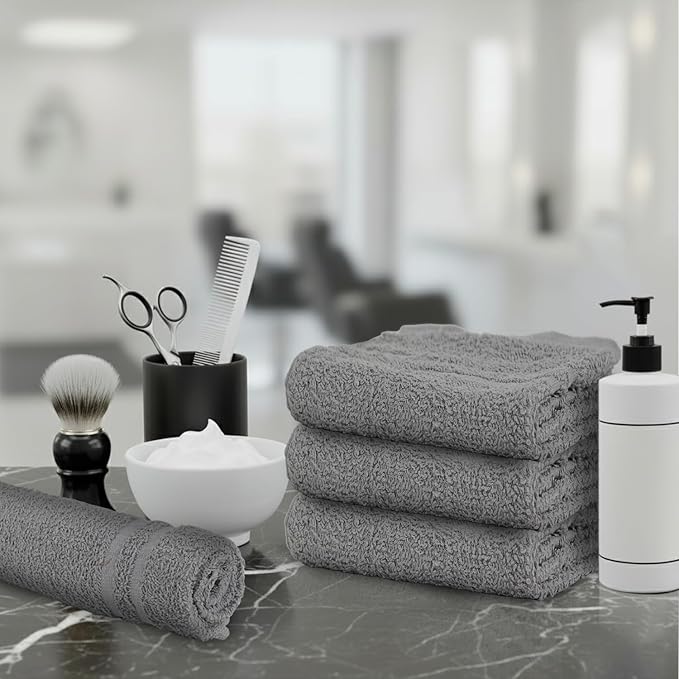 Hand Towels (Pack of 24) Grey Economy Salon Towels - 100% Cotton Spa Towel – 16 x 27 Inches Highly Absorbable, Facial, Gym, Hair Towels Face Towels Bulk