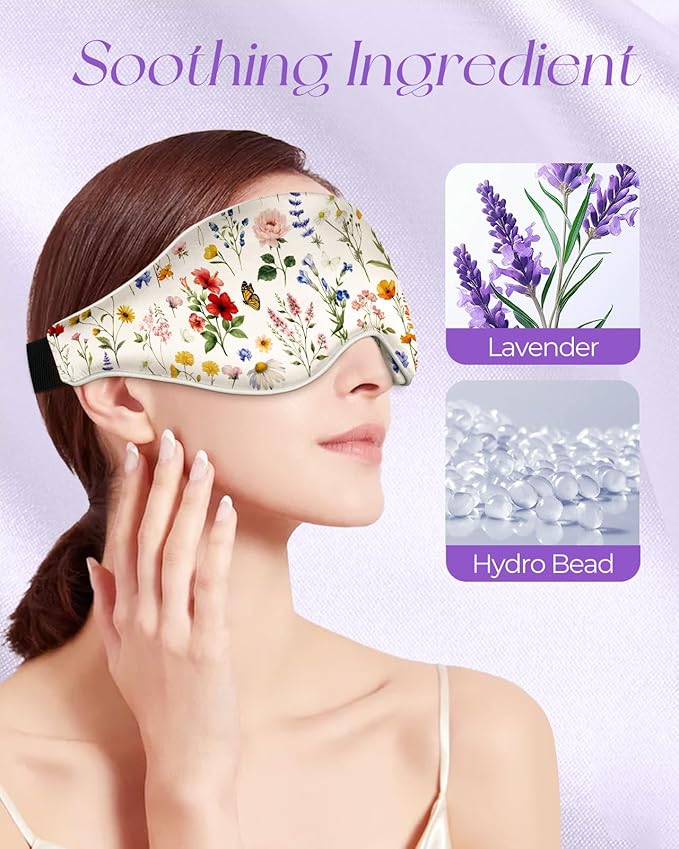 Miss Adola Silk Weighted Eye Mask - Microwave Eye Mask Heat and Cold Warm Compress for Sleeping Dry Eyes Pillow Soft Smooth Lavender Mulberry Silk Sleep Mask for Women Wife Mom - Flower