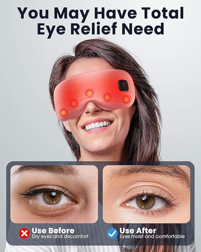 Heated Eye Mask - Cordless Eye Mask for Dry Eyes, Eye Relief, Improved Sleep, Washable Eye Heating pad for Travel and with Replaceable Shell