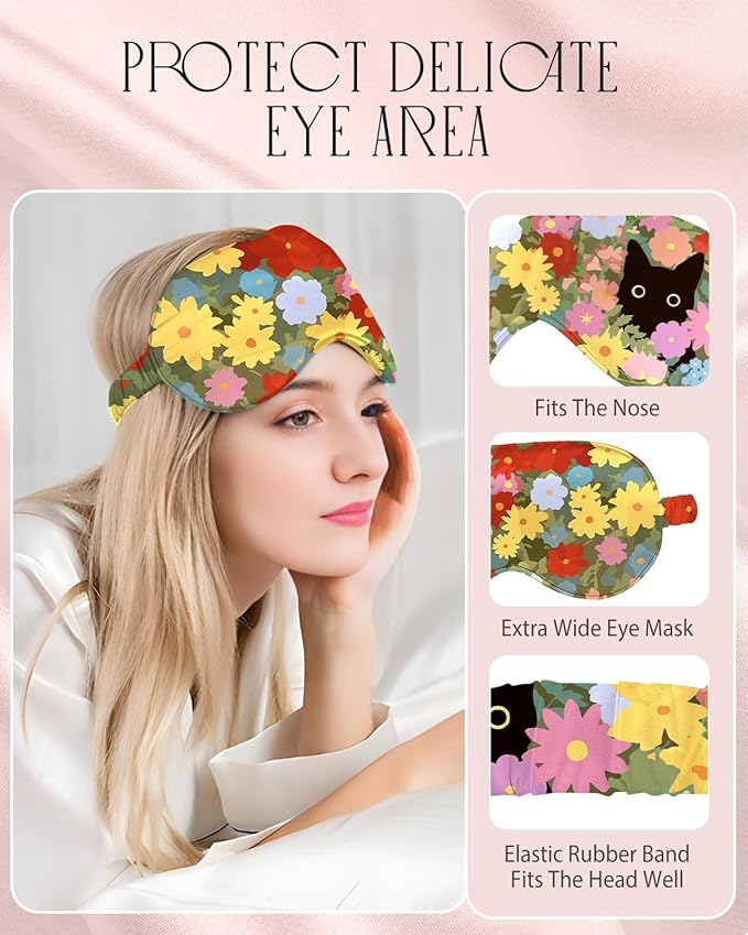 Miss Adola 1Pack Mulberry Silk Pillow Case for Hair and Skin Standard 26"x20" Silk Pillowcase with Eye Mask & Scrunchie Soft Silk Pillowcase Sleeping for Women, Wife, Female - Cat Flower