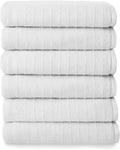 Welhome James 100% Cotton Textured Stripe Towels - 6 Pack Hand Towels, Soft & Absorbent, White