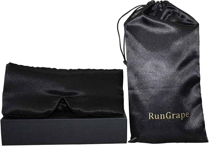 100% Mulberry Silk Eye Mask Blackout Sleeping Eye Cover for Night Sleep and Travel Nap,Soft Adjustable Eyeshade, Comfortable Organic Blindfold for Women Men,Large Size, Black (Black)