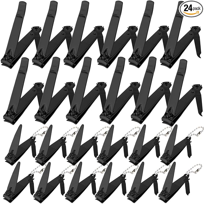 Bememo 24 Pcs Stainless Nail Clippers Set 2 Sizes Fingernail and Toenail Clippers with Chain Nail Cutter Tool Set Portable Travel Manicure Kit for Men Women Homeless Care Package Supplies (Black)