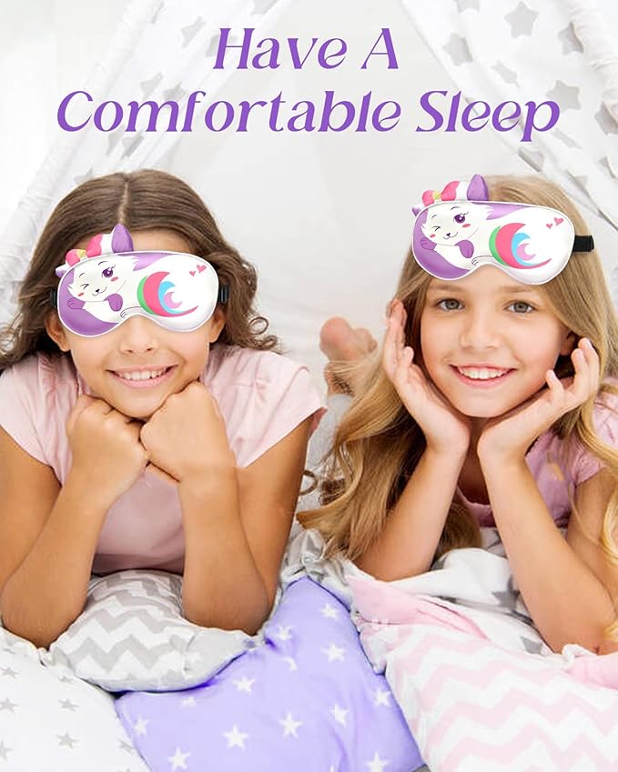 Miss Adola Sleep Mask for Kids - Valentines Gift for Kids Cute Silk Eye Cover for Sleeping Soft Kawaii Eyeshade Animal Eye Blindfold with Adjustable Strap for Girls Teens, Cat