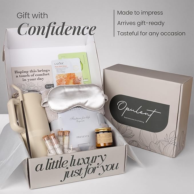 Opulent Luxury Self Care Gifts for Women - Hug in a Box Comfort Care Package - Spa Mothers Day Gift Set with 40 oz Tumbler & Cozy Blanket - Ideal for Thinking of You, Birthday, Sympathy & Corporate