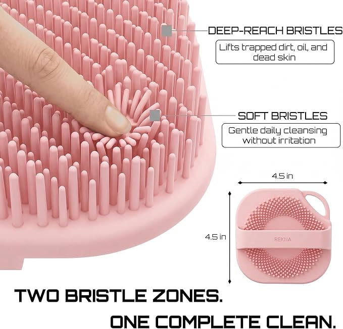 Silicone Body Scrubber for Shower - Exfoliating Body Brush with Non-Slip Grip - Durable Loofah Alternative - Soft Bristles for Gentle Cleansing, High Lather & Quick Drying, Pink
