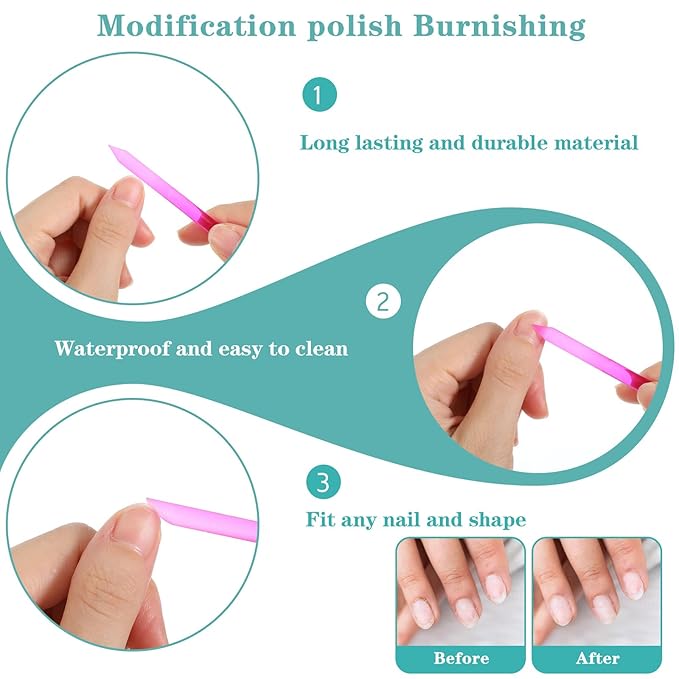 4Pcs Glass Cuticle Pusher, Dual-Ended Manicure Stick, 4 Colors Nail Cuticle Remover Tool Crystal Nail File, Women Professional Cuticles Glass Polisher for Natural Nails and Cuticles Care
