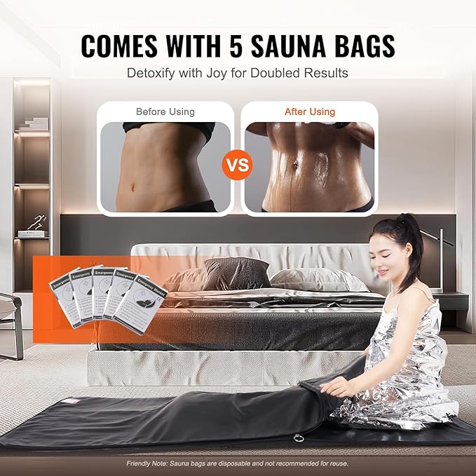 Happybuy Sauna Blanket for Detox, Home Relaxation, 1-6 Temp Levels (95-185℉), 1-60 Min Timer, Portable, Far Infrared Carbon Heating