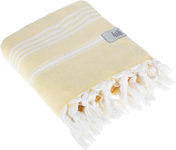 Beach Towel | Cotton Beach Towels, Easy to Carry, Sand Free, Highly Absorbent, Quick Dry, Turkish Towels for Travel Camping Bath Sauna Beach Gym Fitness Pool Yoga SPA by Lahammam, Asena, Yellow