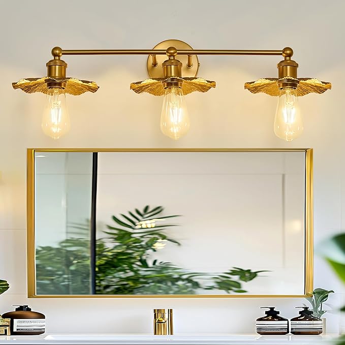 ZGLAOJT 3 Light Vintage Vanity Light Gold Bathroom Light Fixtures Over Mirror.