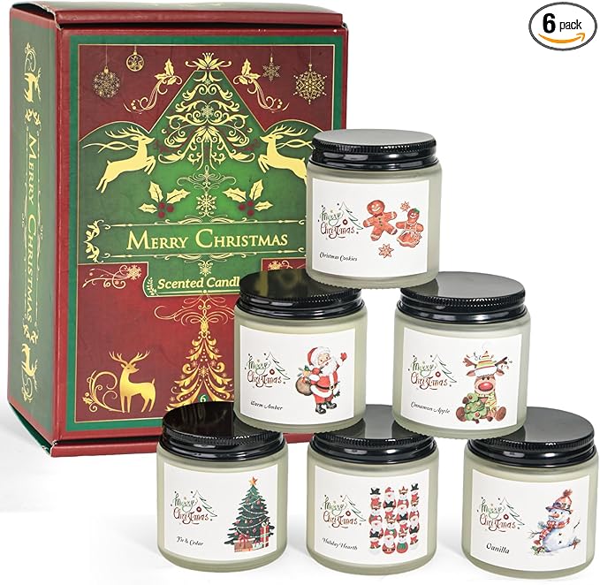Christmas Scented Candles for Home, 6 Pack Soy Set, 21 oz Jar, Perfect Gifts for Women/Coworker/Girlfriend/Friends